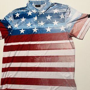 Yatta Golf Polo Shirt Patriotic USA American Flag Red White Blue Men's size 3XL